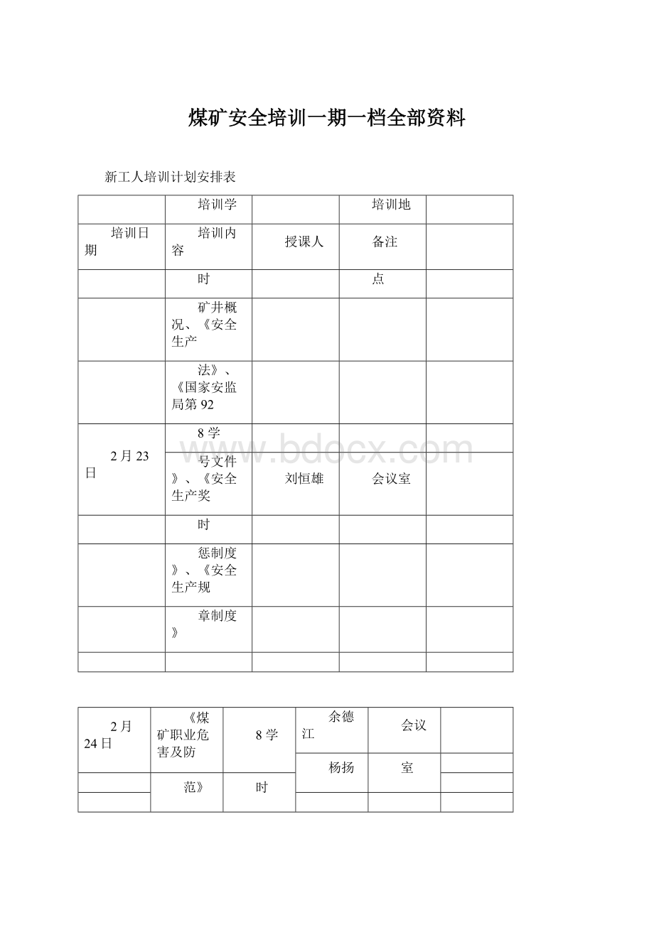 煤矿安全培训一期一档全部资料.docx