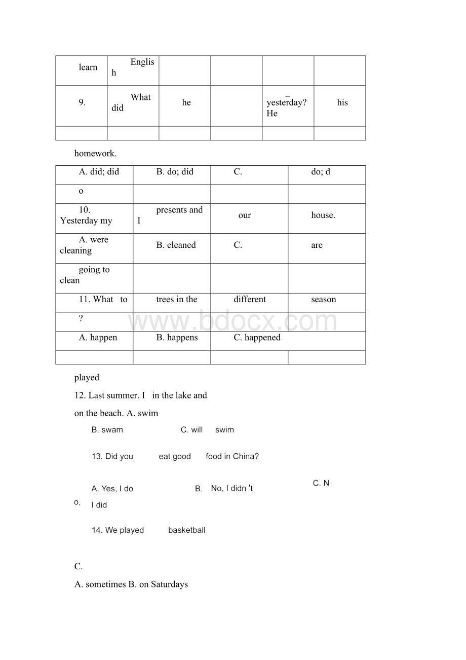 小学六年级英语一般过去时练习题Word文档格式.docx_第2页