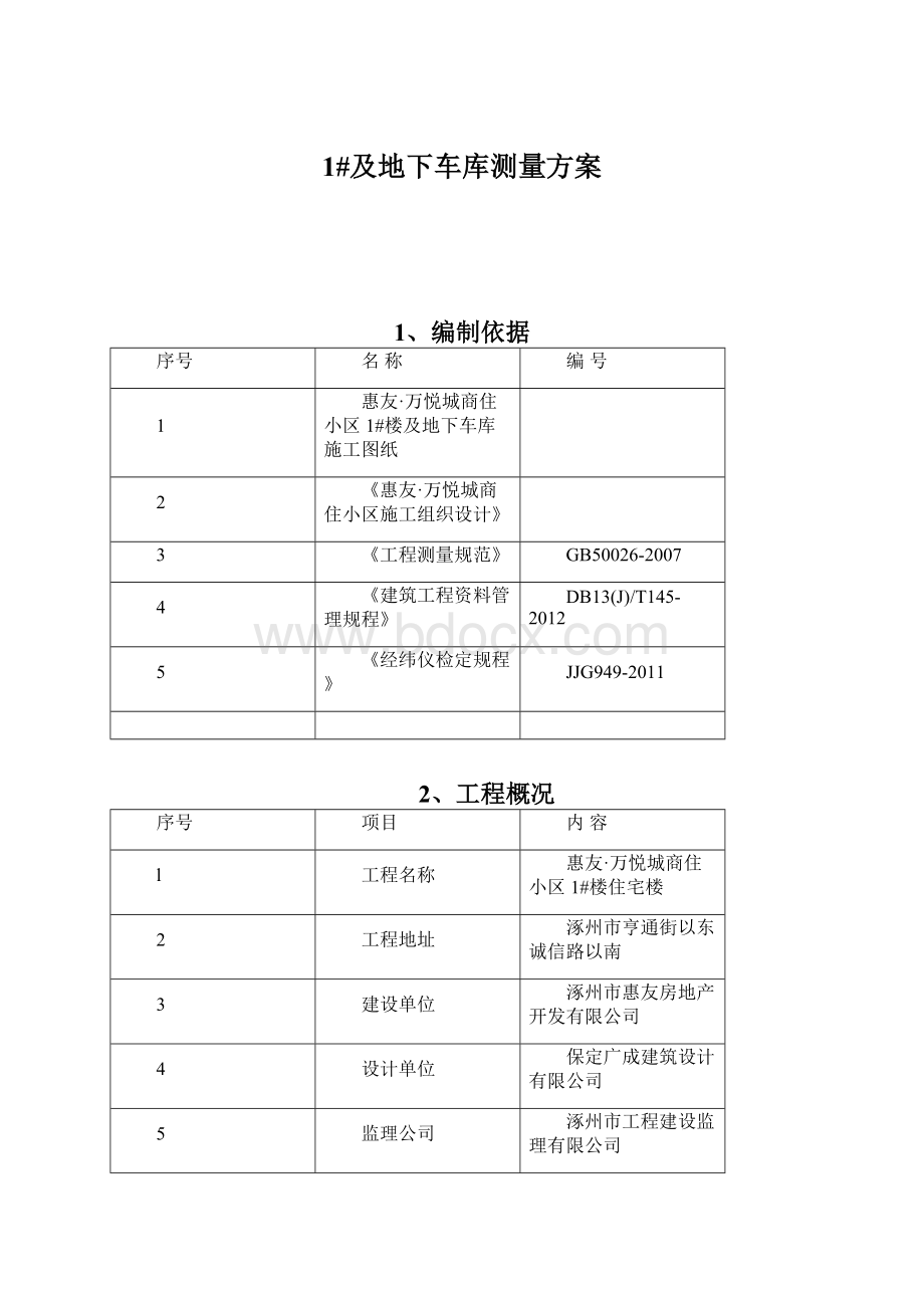 1#及地下车库测量方案Word文件下载.docx