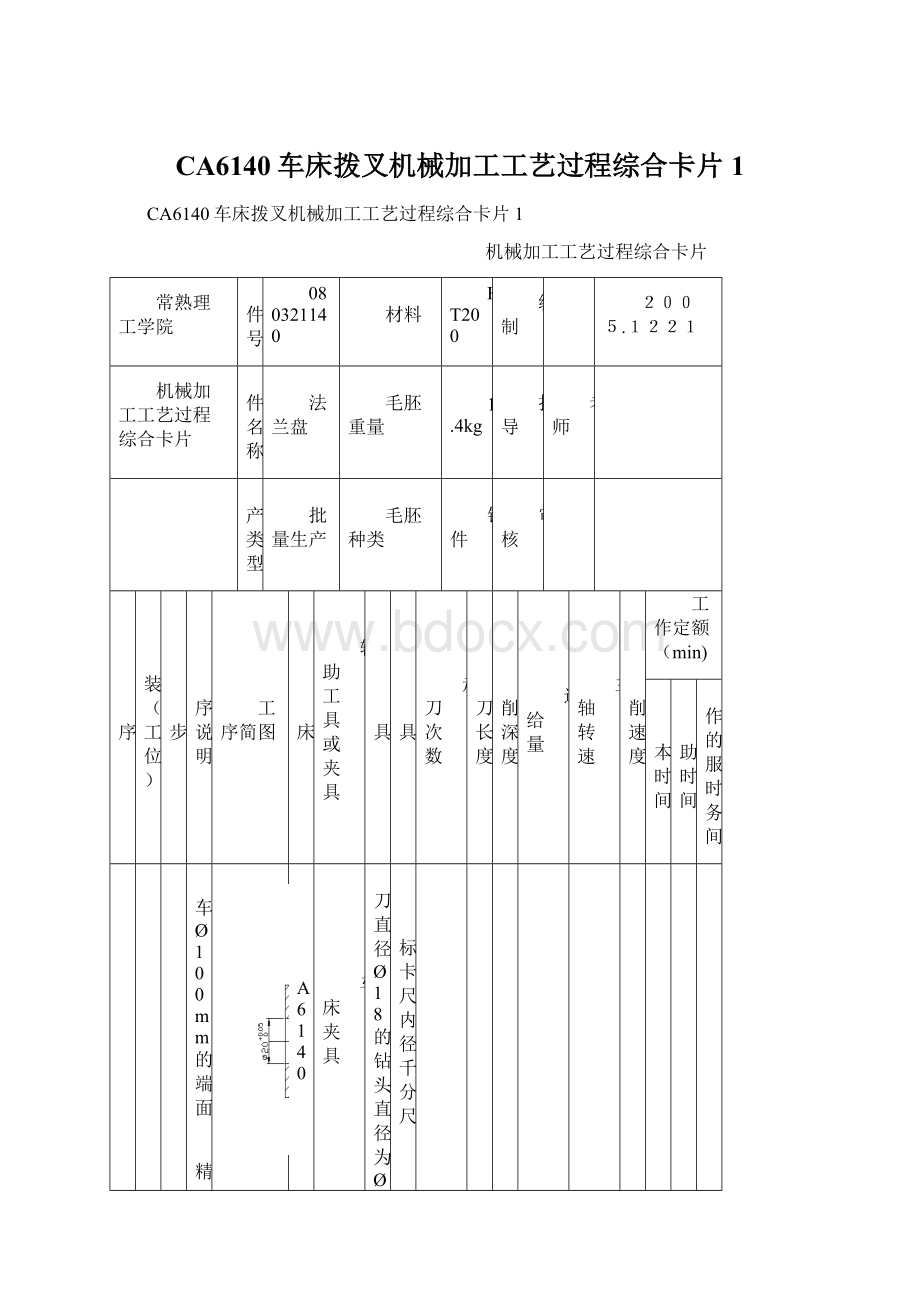 CA6140车床拨叉机械加工工艺过程综合卡片1Word格式文档下载.docx_第1页