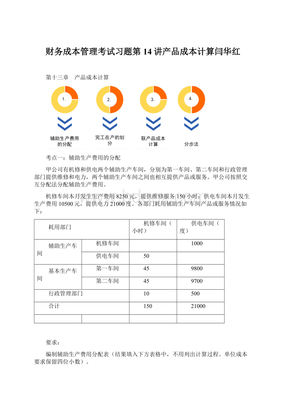 财务成本管理考试习题第14讲产品成本计算闫华红Word文档格式.docx