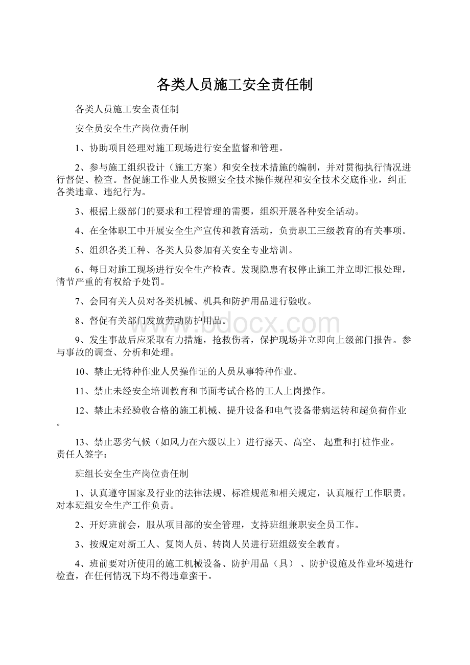 各类人员施工安全责任制文档格式.docx_第1页