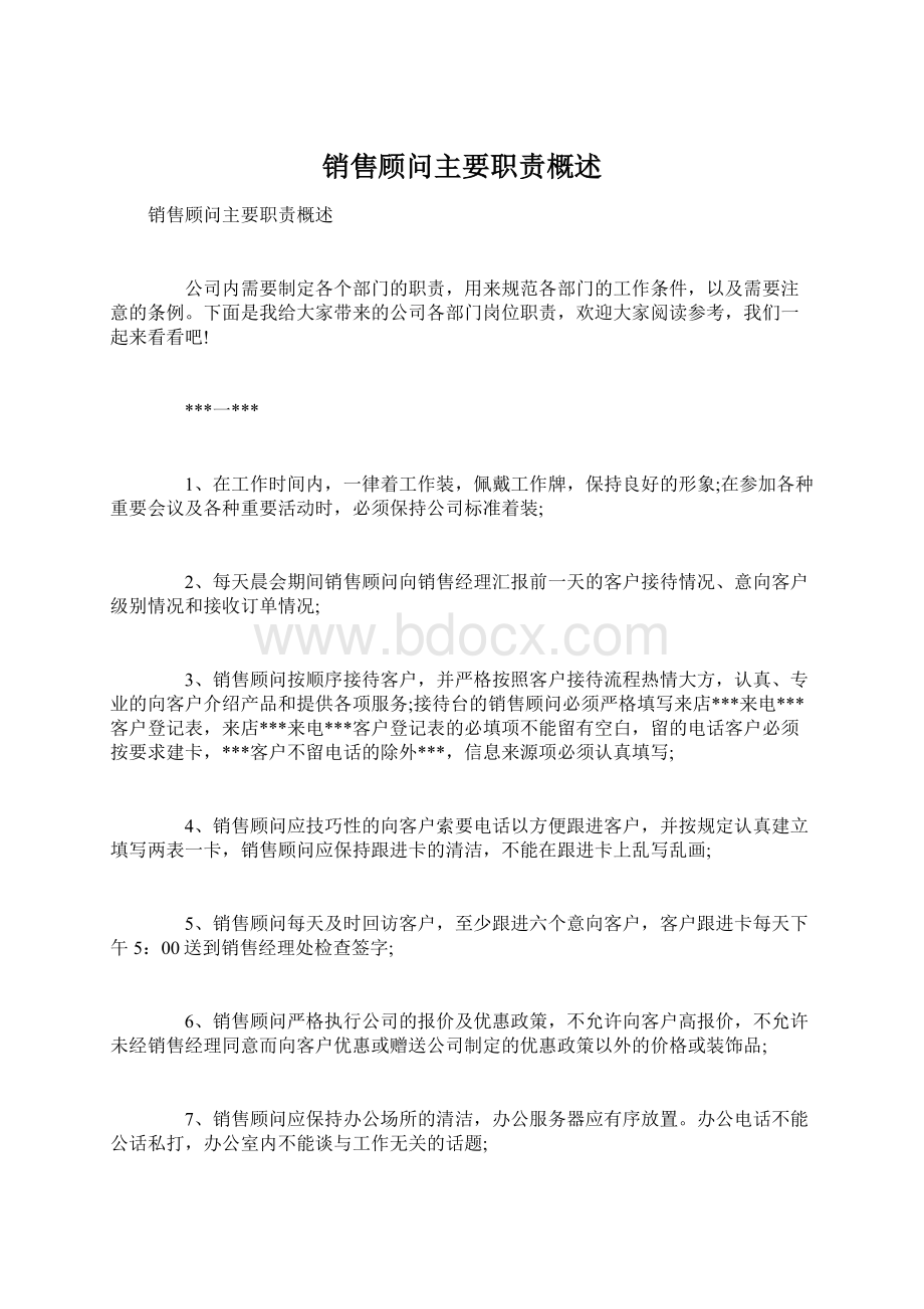 销售顾问主要职责概述Word格式文档下载.docx