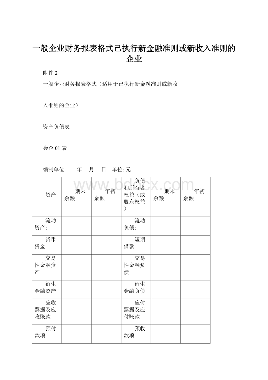 一般企业财务报表格式已执行新金融准则或新收入准则的企业.docx_第1页