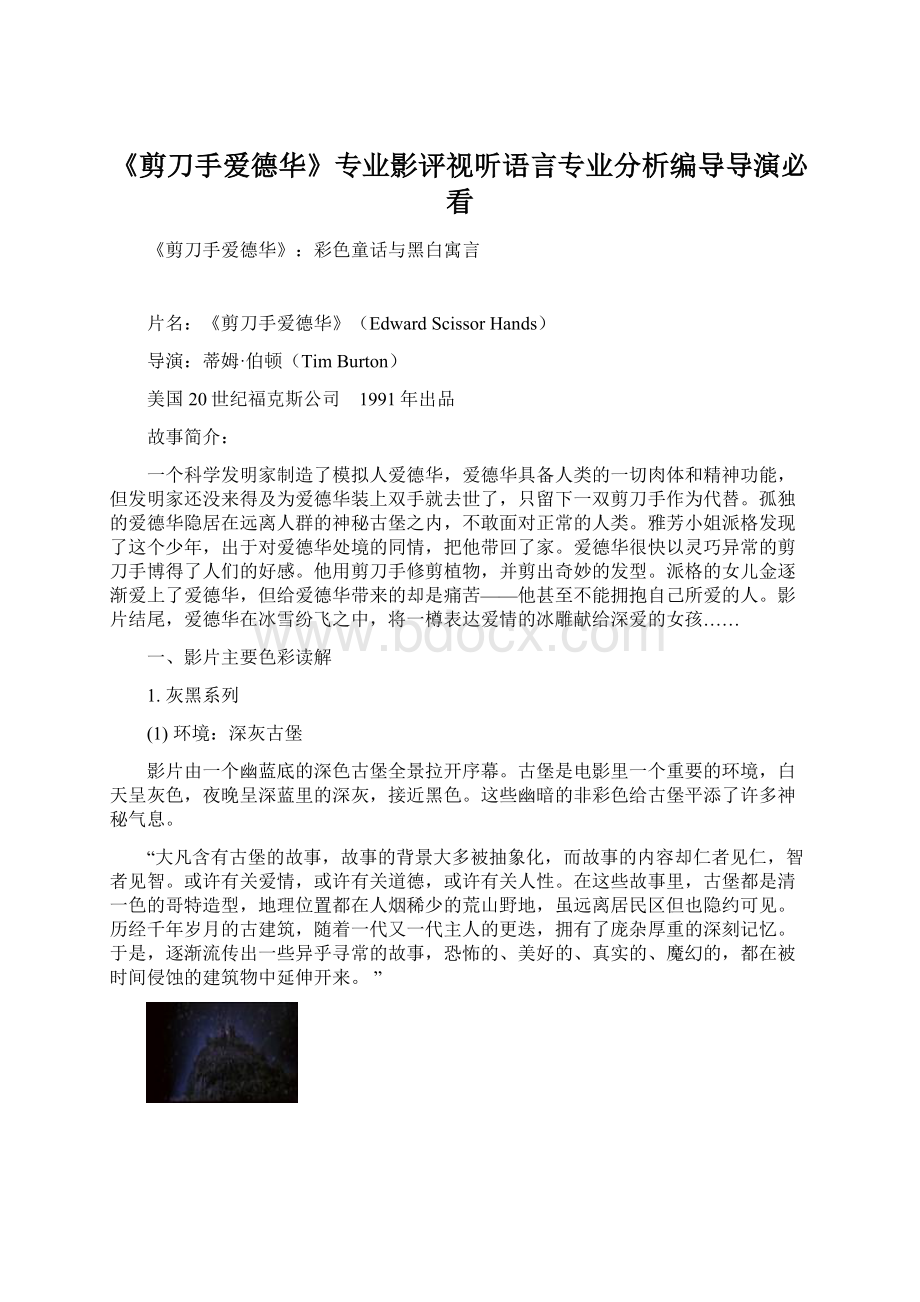 《剪刀手爱德华》专业影评视听语言专业分析编导导演必看文档格式.docx