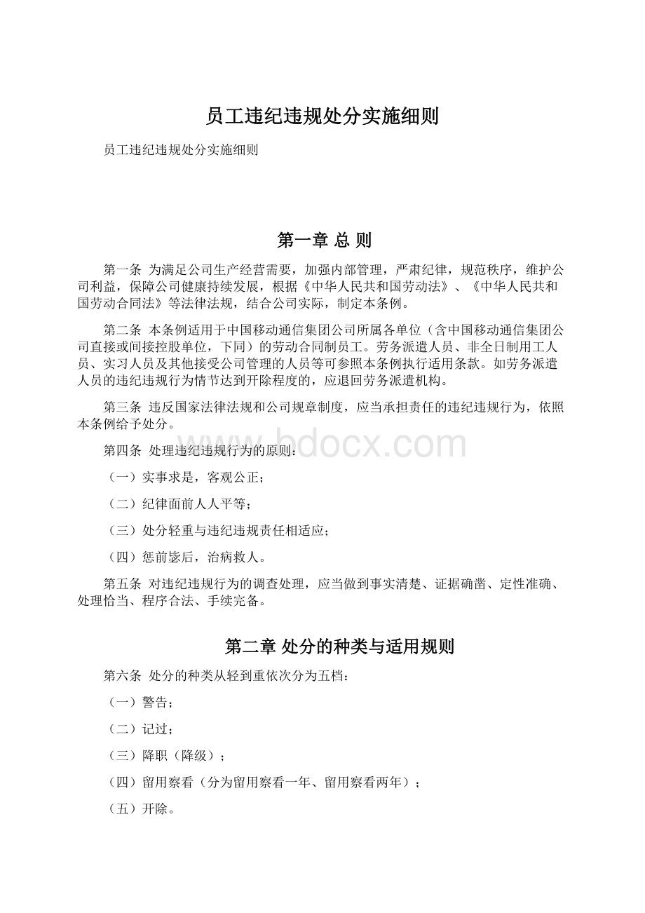 员工违纪违规处分实施细则.docx