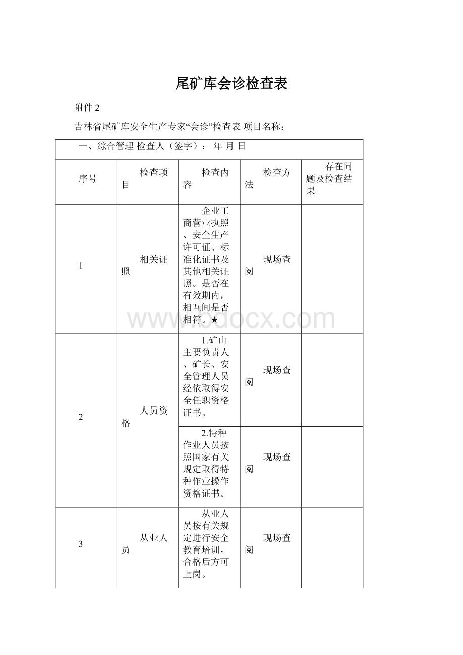 尾矿库会诊检查表Word文档格式.docx_第1页