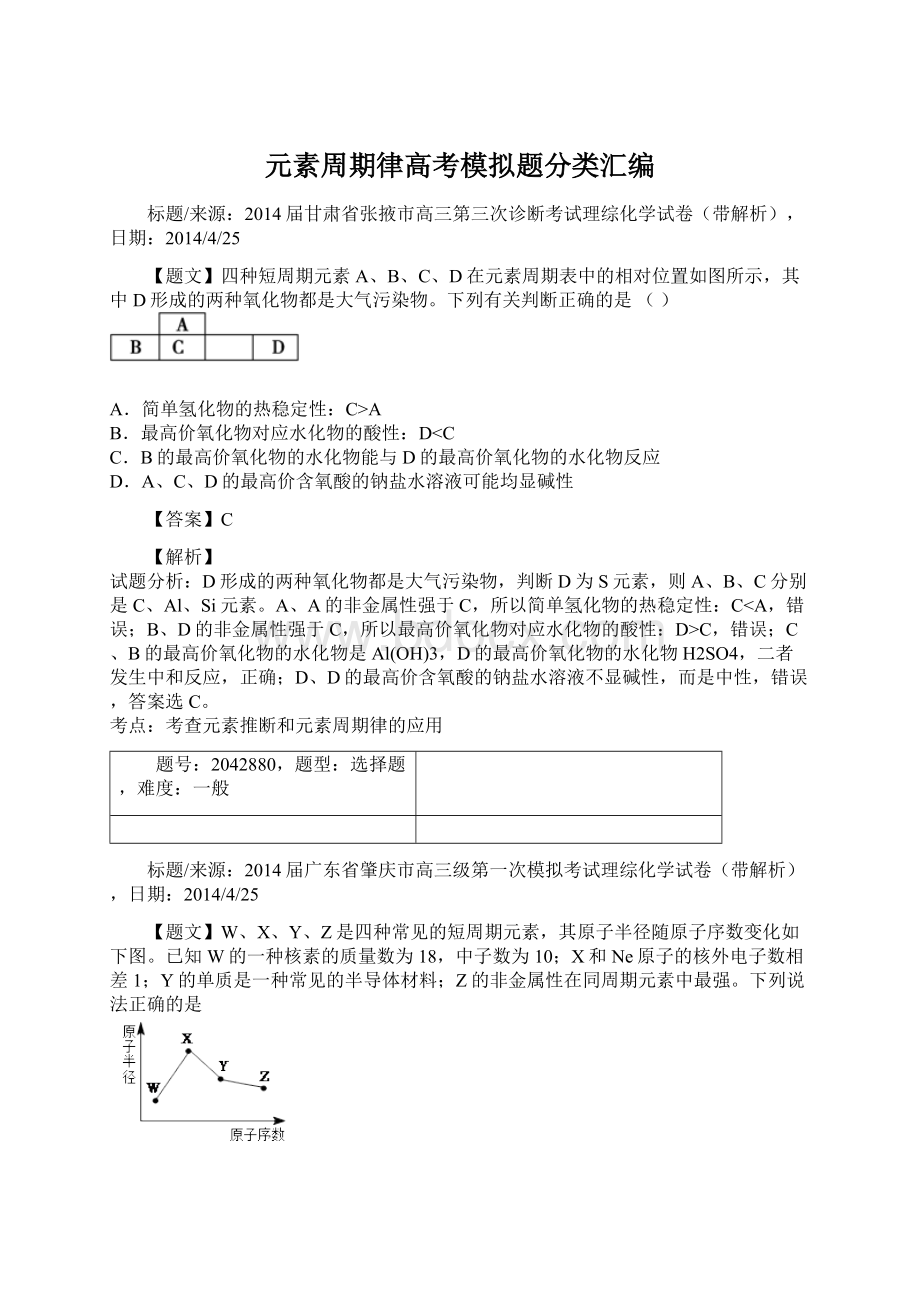 元素周期律高考模拟题分类汇编.docx