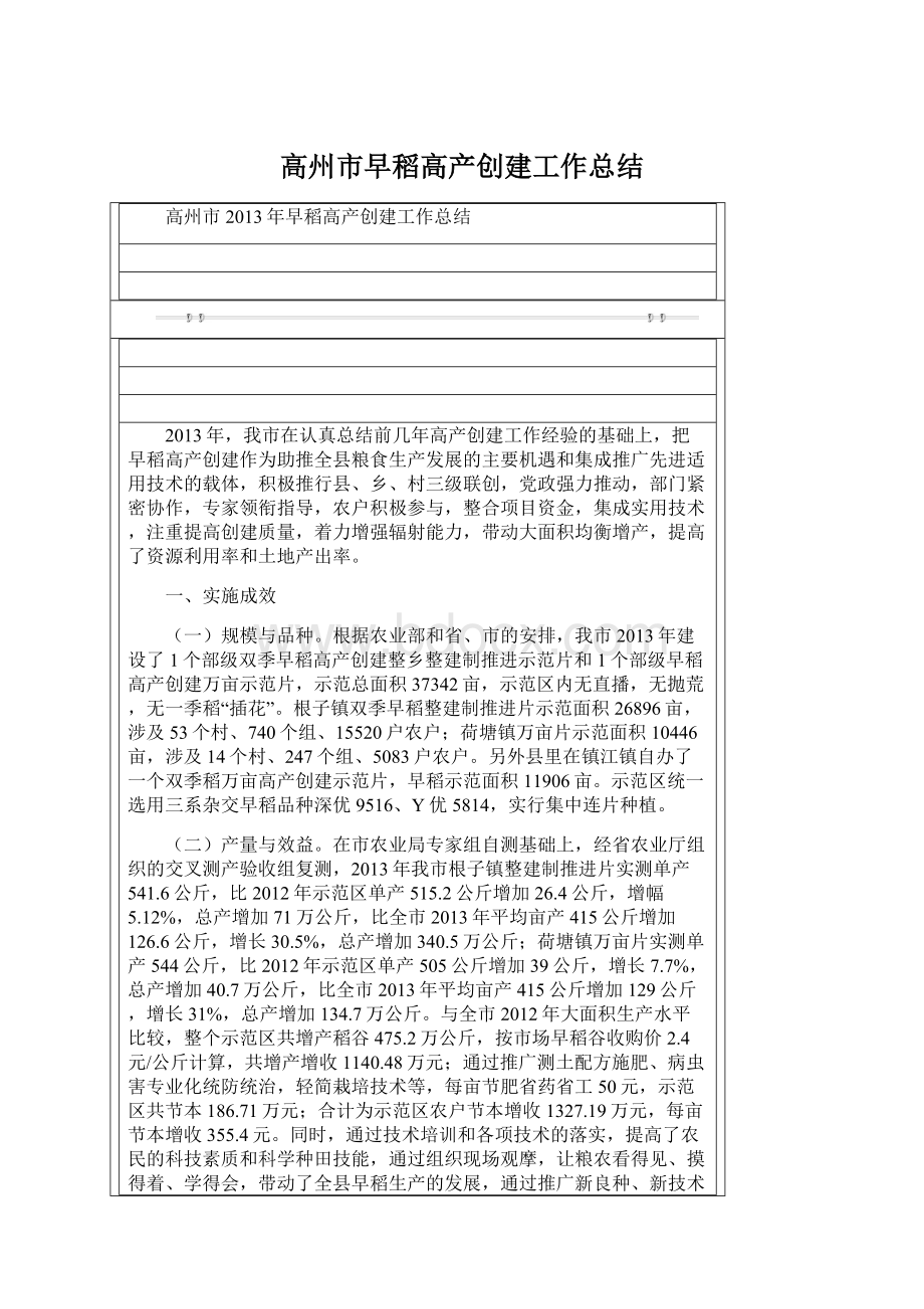 高州市早稻高产创建工作总结Word文档下载推荐.docx_第1页