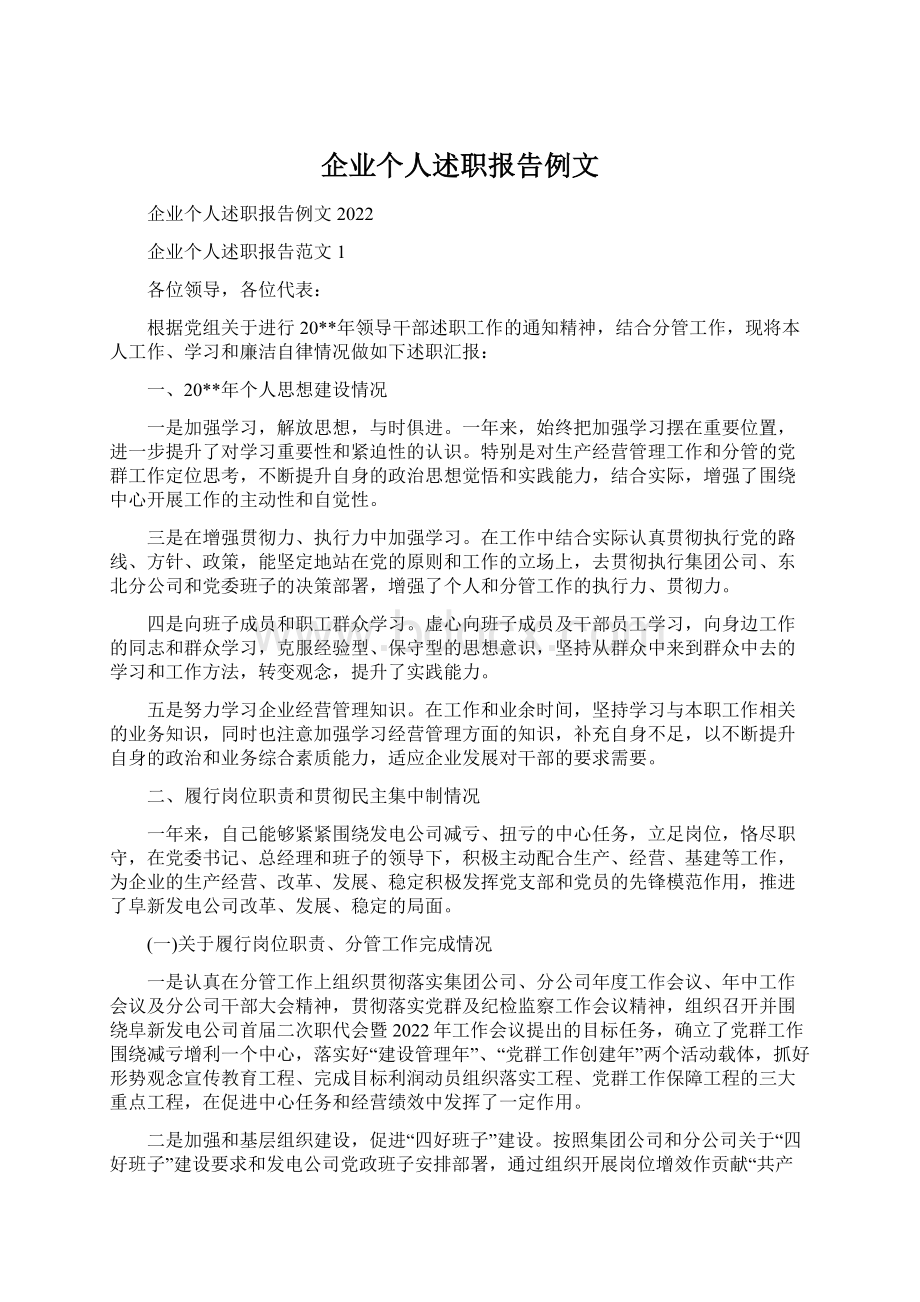 企业个人述职报告例文.docx_第1页