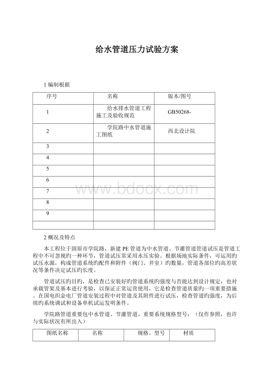 给水管道压力试验方案Word文档格式.docx