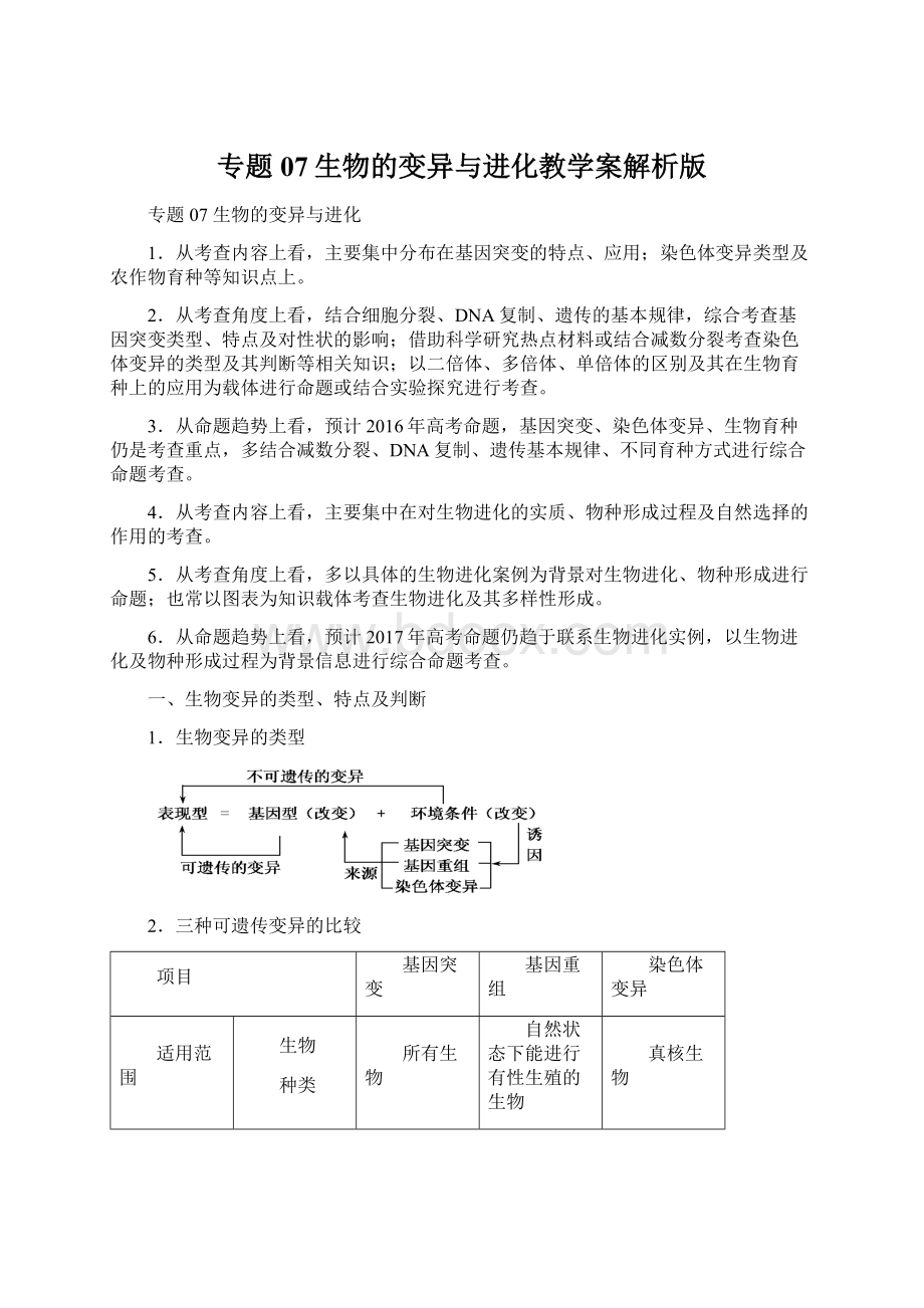 专题07生物的变异与进化教学案解析版.docx_第1页