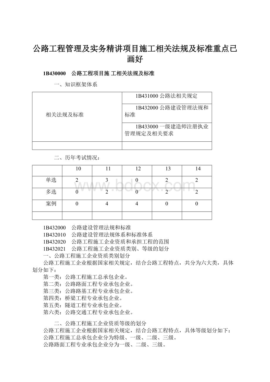 公路工程管理及实务精讲项目施工相关法规及标准重点已画好Word格式文档下载.docx_第1页