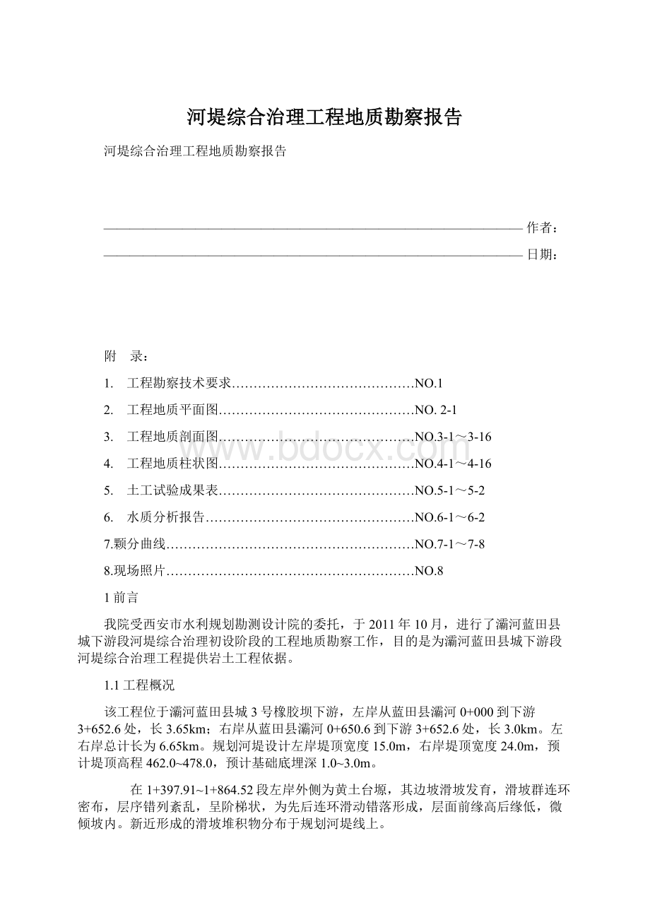 河堤综合治理工程地质勘察报告Word文档下载推荐.docx_第1页