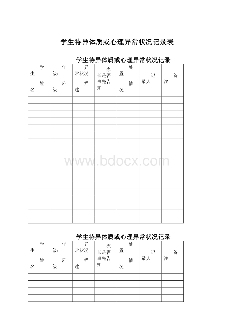 学生特异体质或心理异常状况记录表Word格式文档下载.docx