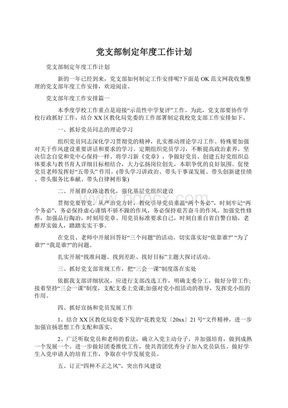 党支部制定年度工作计划.docx_第1页