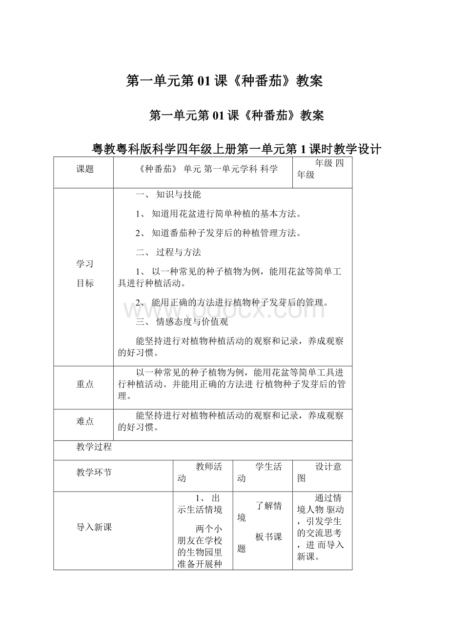 第一单元第01课《种番茄》教案.docx_第1页