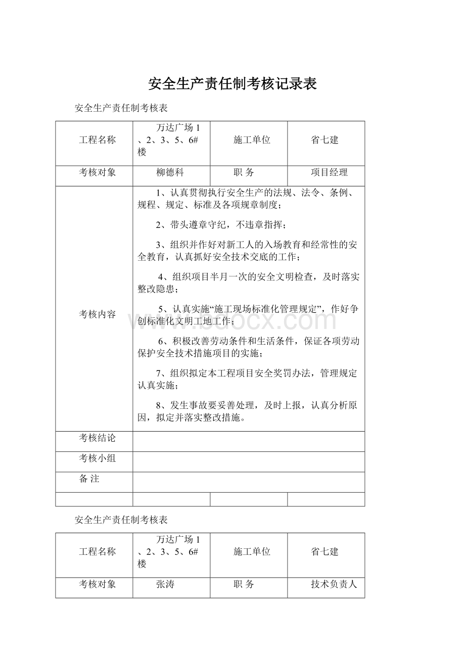 安全生产责任制考核记录表.docx_第1页