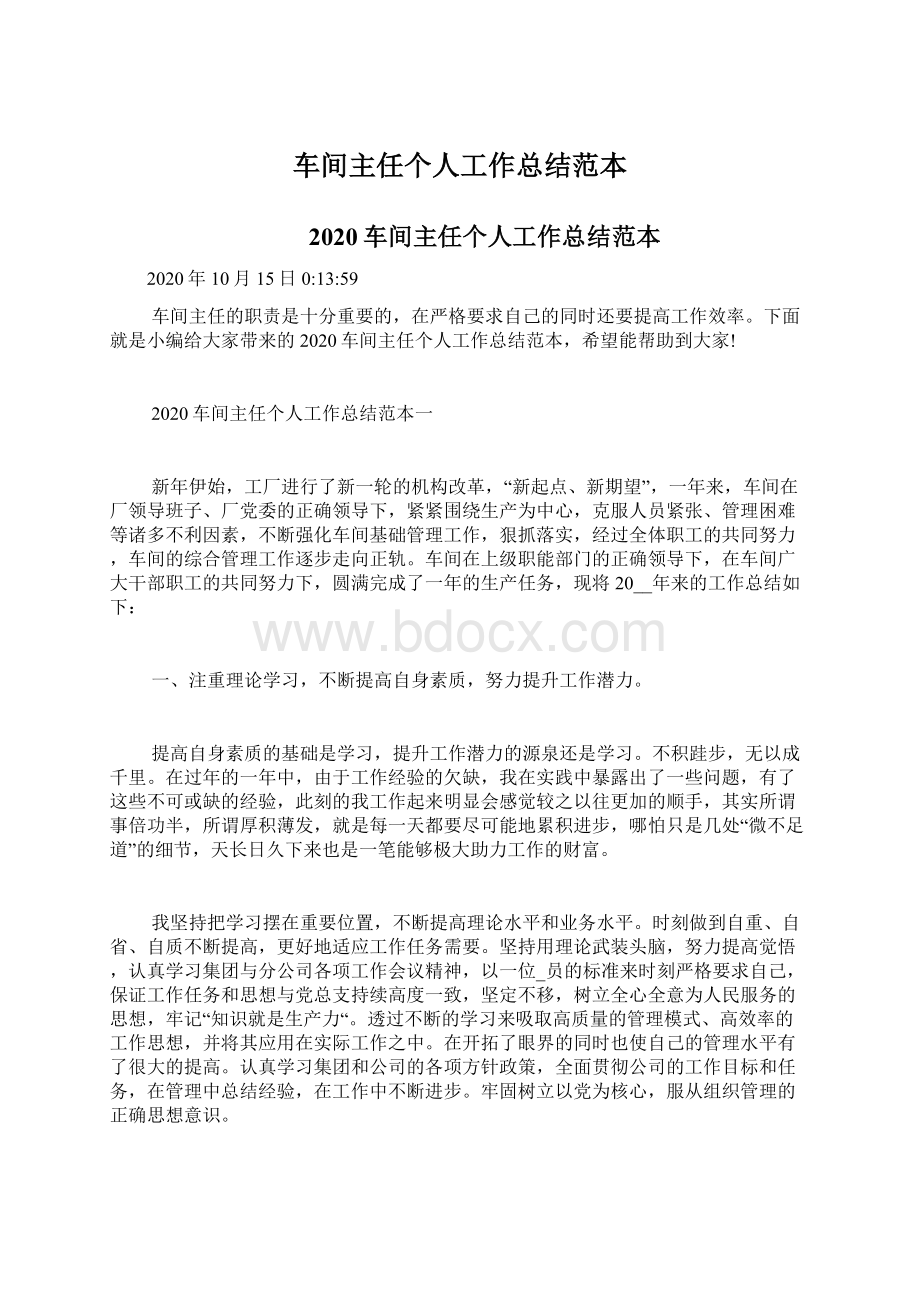 车间主任个人工作总结范本Word格式文档下载.docx_第1页