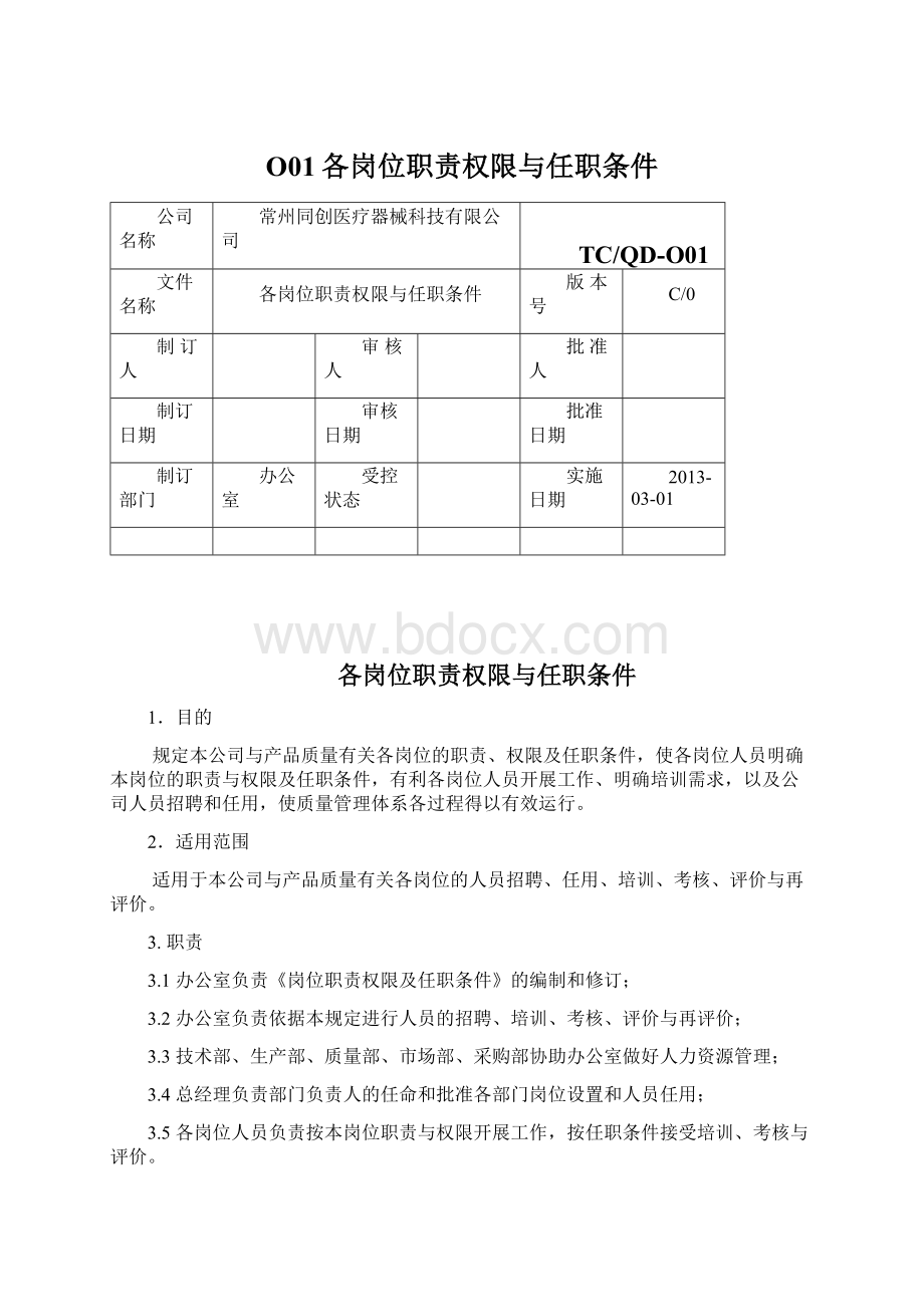 O01各岗位职责权限与任职条件.docx