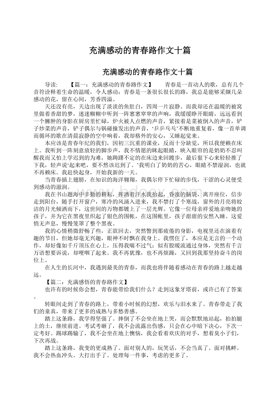 充满感动的青春路作文十篇.docx_第1页