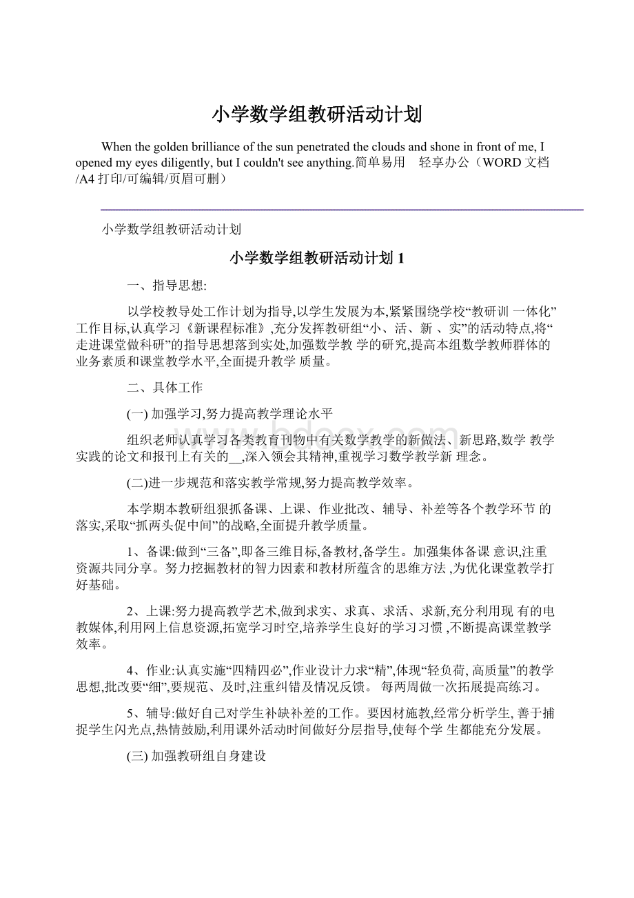 小学数学组教研活动计划Word文档下载推荐.docx