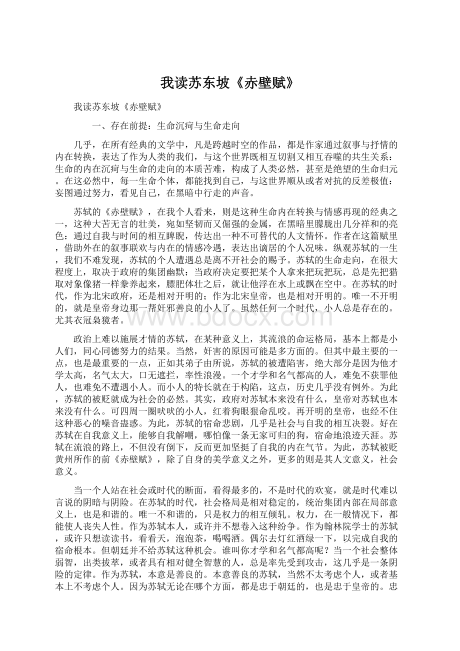 我读苏东坡《赤壁赋》Word文档格式.docx