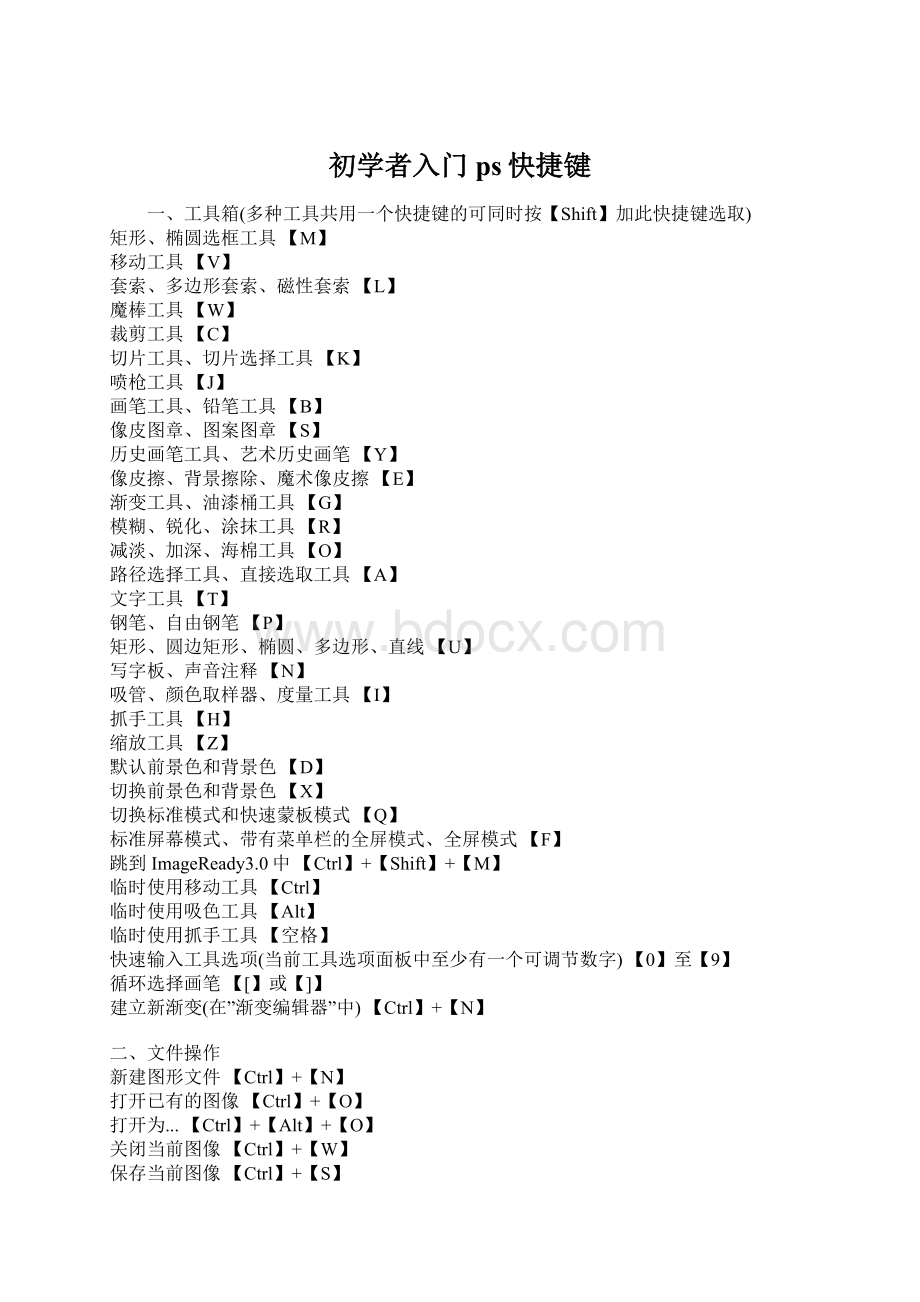 初学者入门ps快捷键Word格式.docx