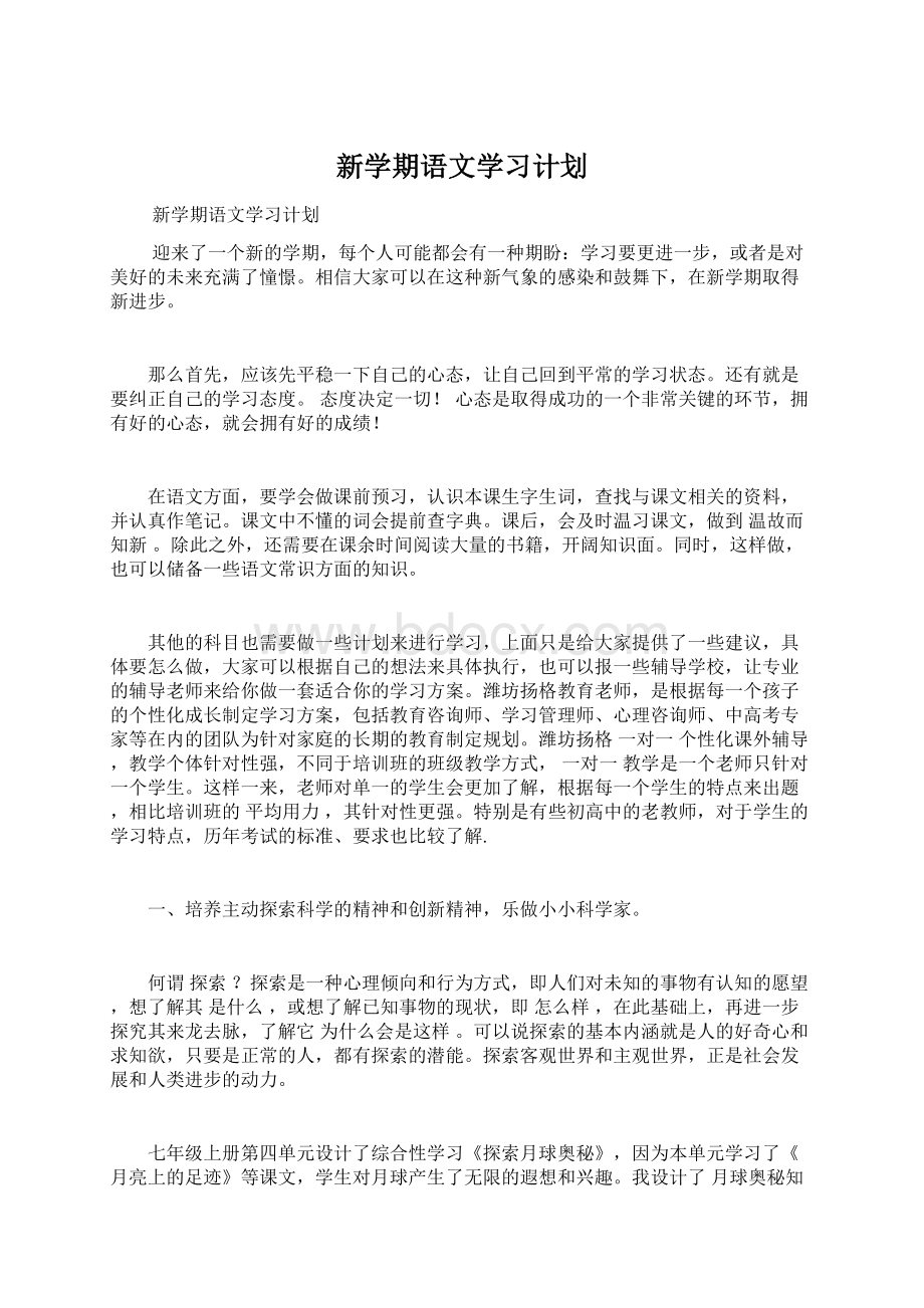 新学期语文学习计划.docx