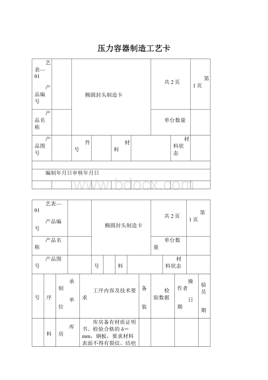 压力容器制造工艺卡.docx