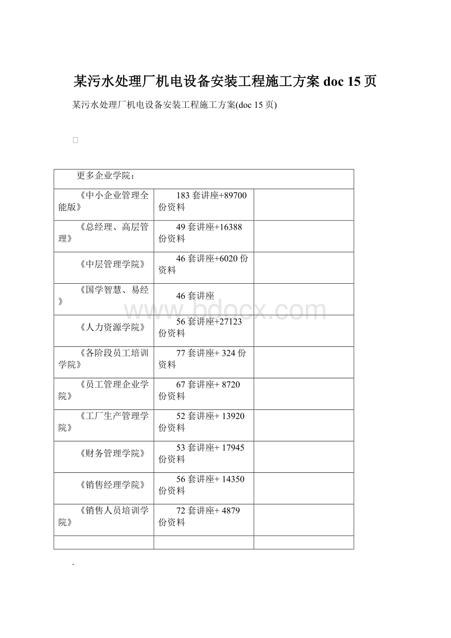 某污水处理厂机电设备安装工程施工方案doc 15页Word格式.docx