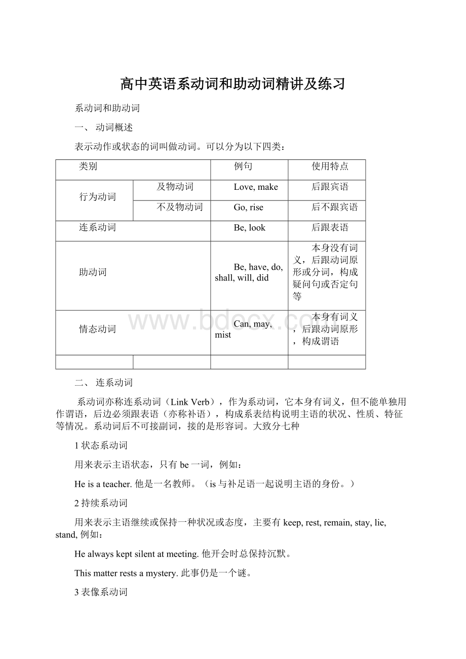 高中英语系动词和助动词精讲及练习Word格式文档下载.docx