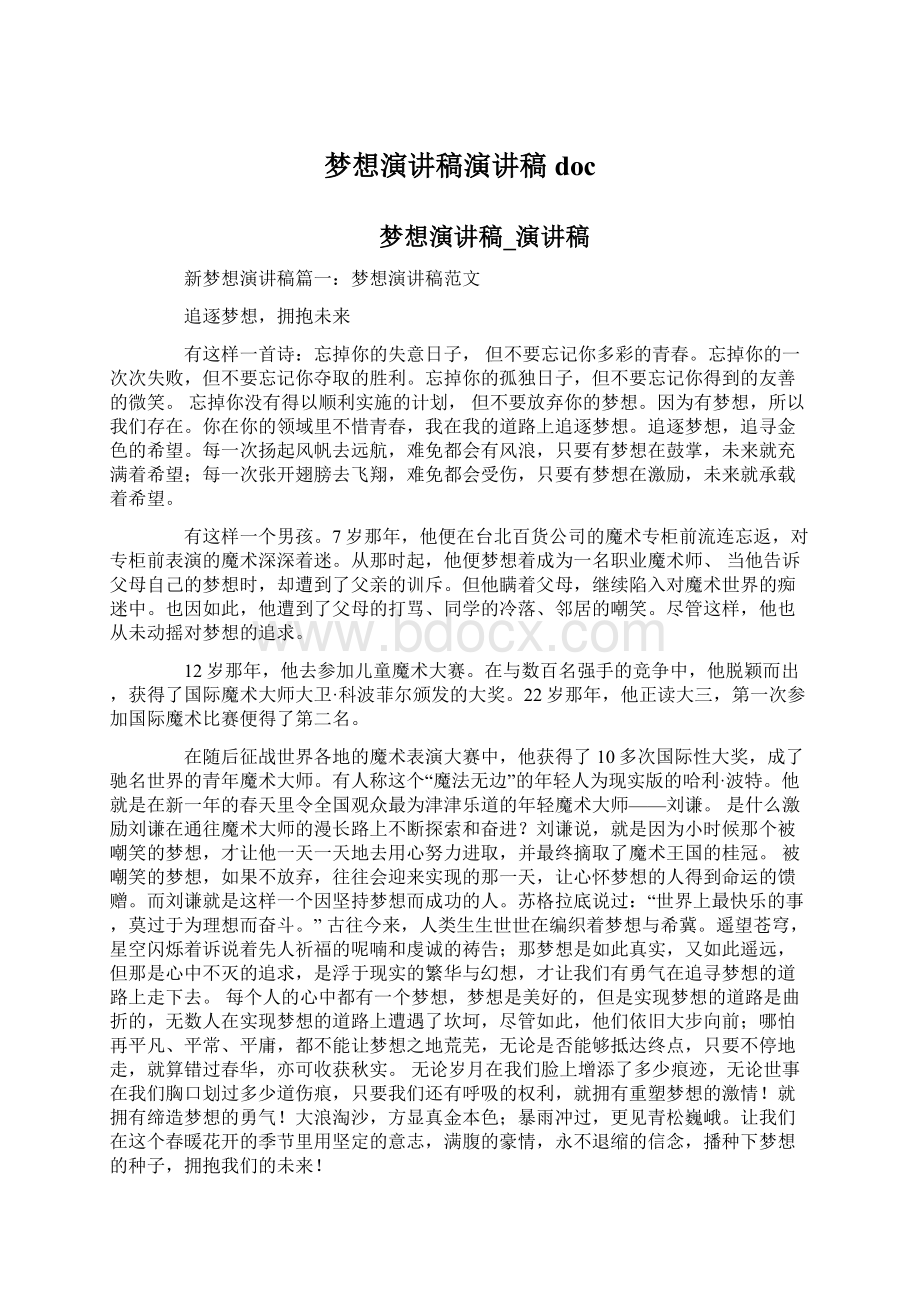 梦想演讲稿演讲稿docWord文档下载推荐.docx_第1页