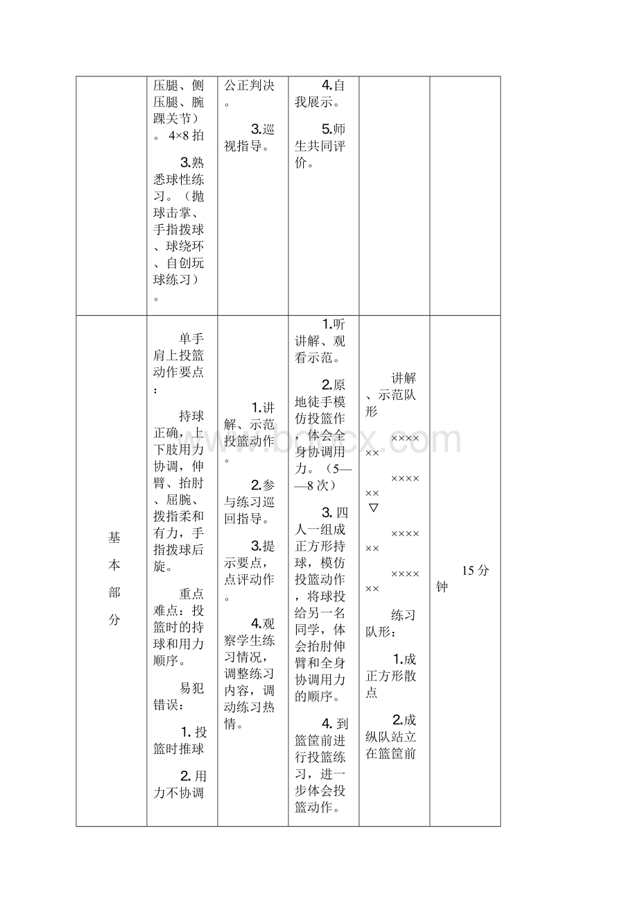 篮球原地单手肩上投篮教学设计方案Word格式文档下载.docx_第3页