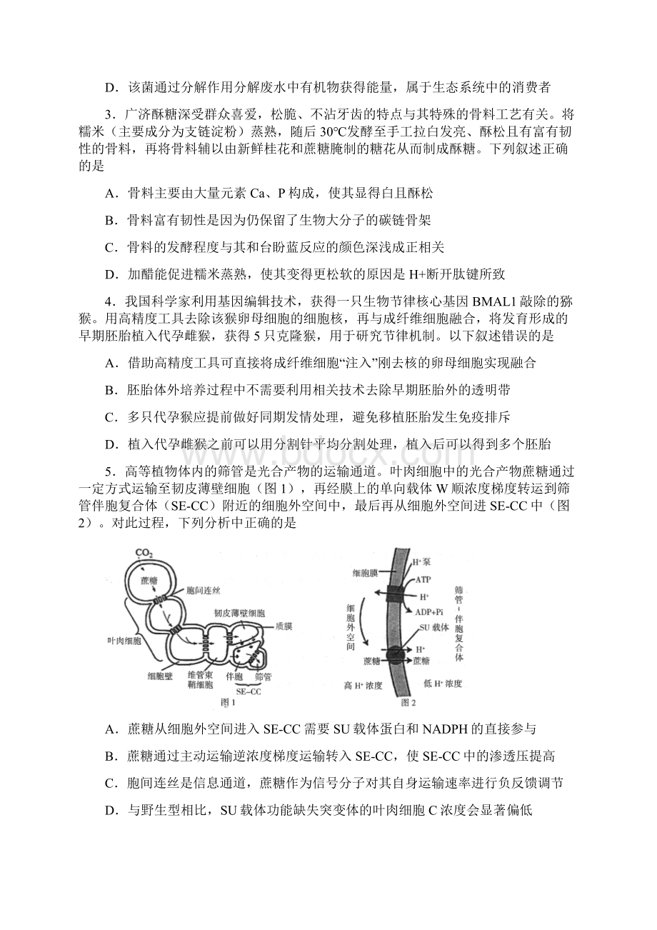 届湖北武汉市高三联考 生物 试题含答案.docx_第2页