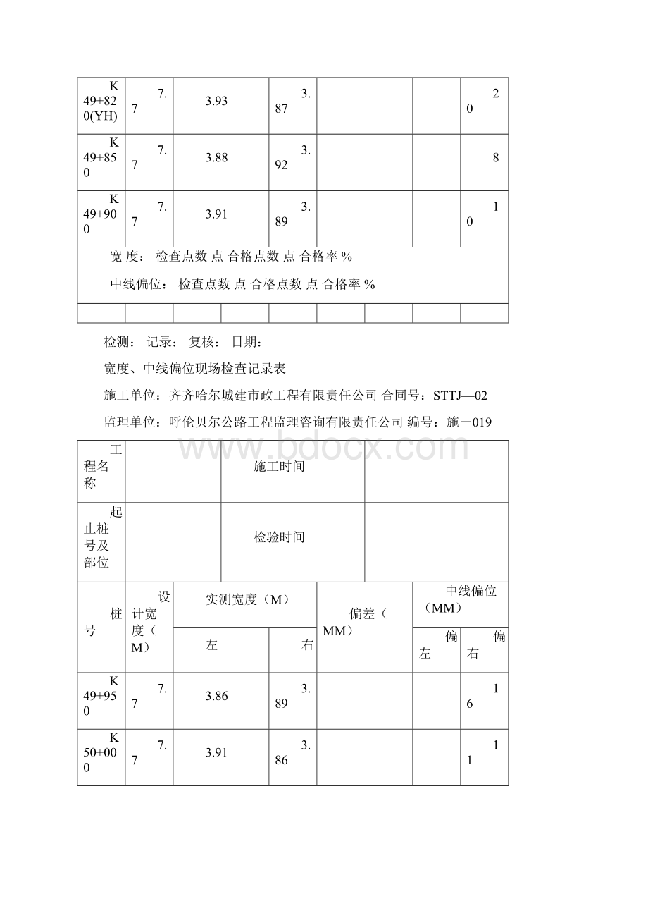 宽度中线偏位现场检查记录表Word下载.docx_第3页