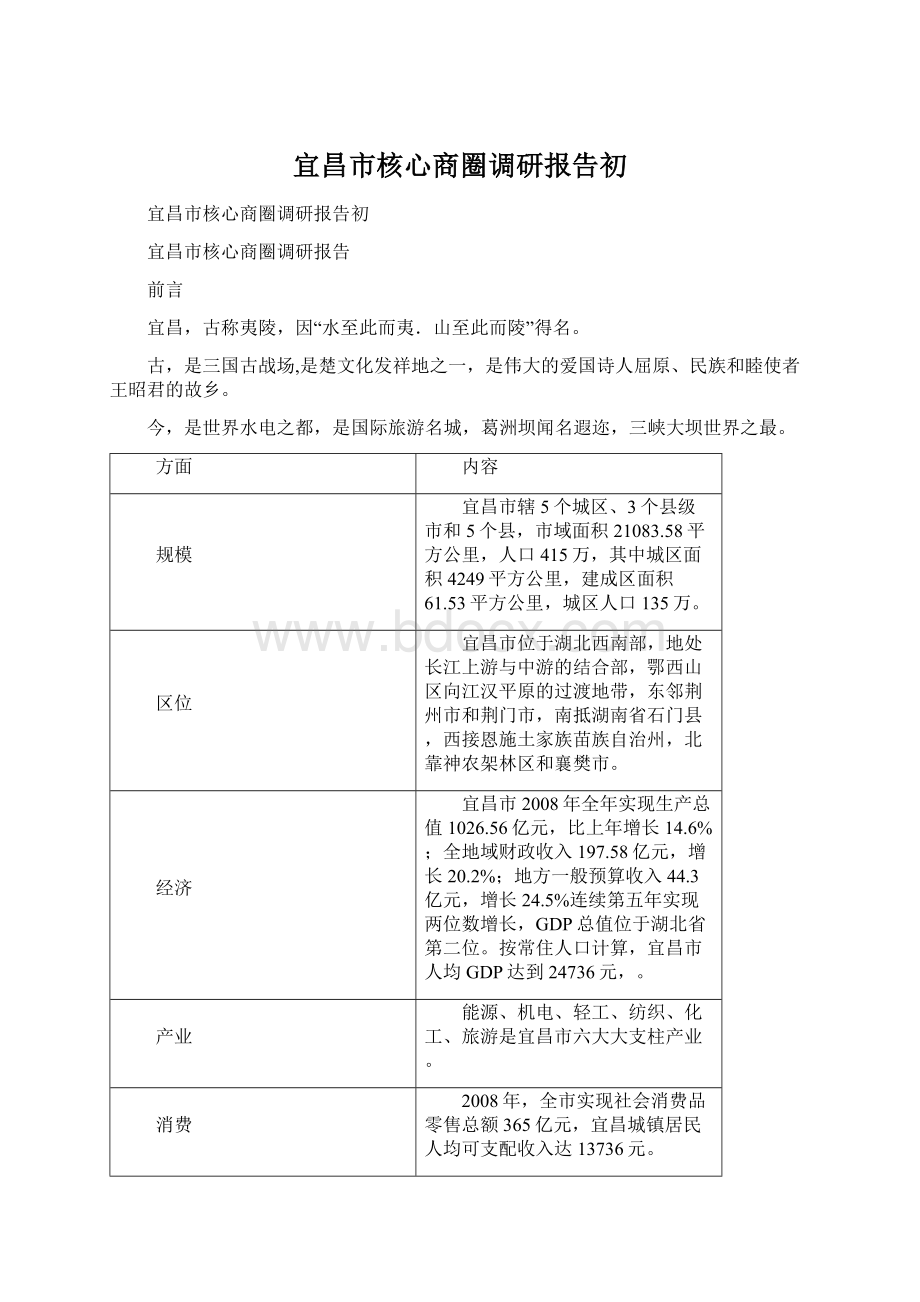 宜昌市核心商圈调研报告初Word文档格式.docx_第1页