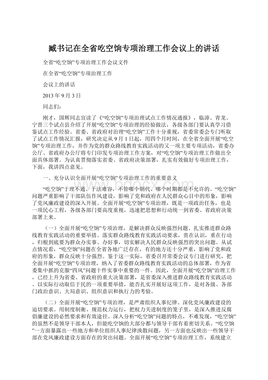 臧书记在全省吃空饷专项治理工作会议上的讲话.docx