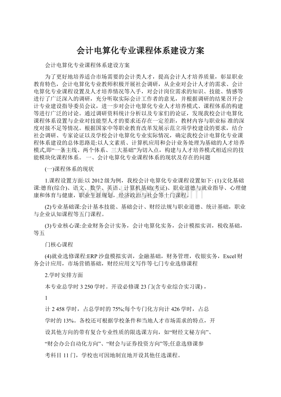 会计电算化专业课程体系建设方案Word下载.docx