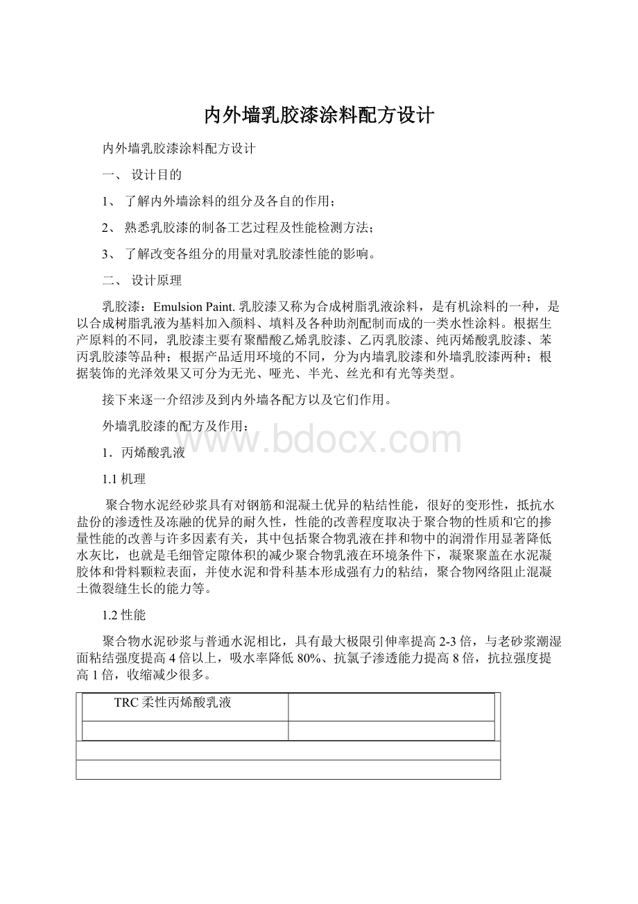 内外墙乳胶漆涂料配方设计文档格式.docx