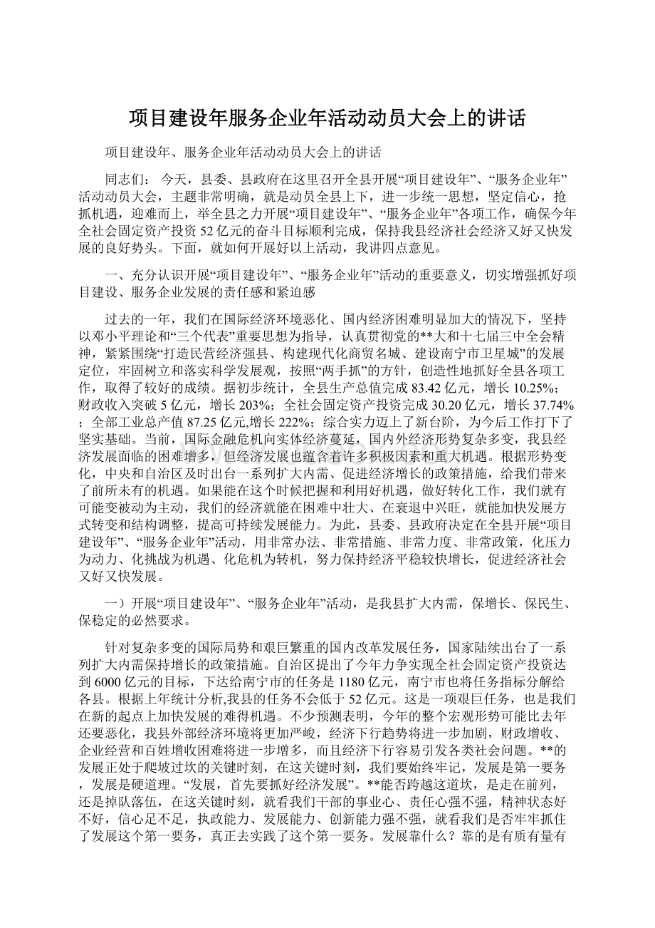 项目建设年服务企业年活动动员大会上的讲话.docx_第1页