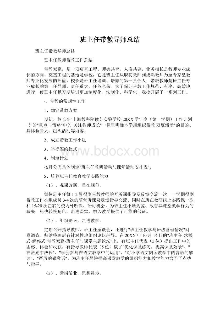 班主任带教导师总结Word文档下载推荐.docx