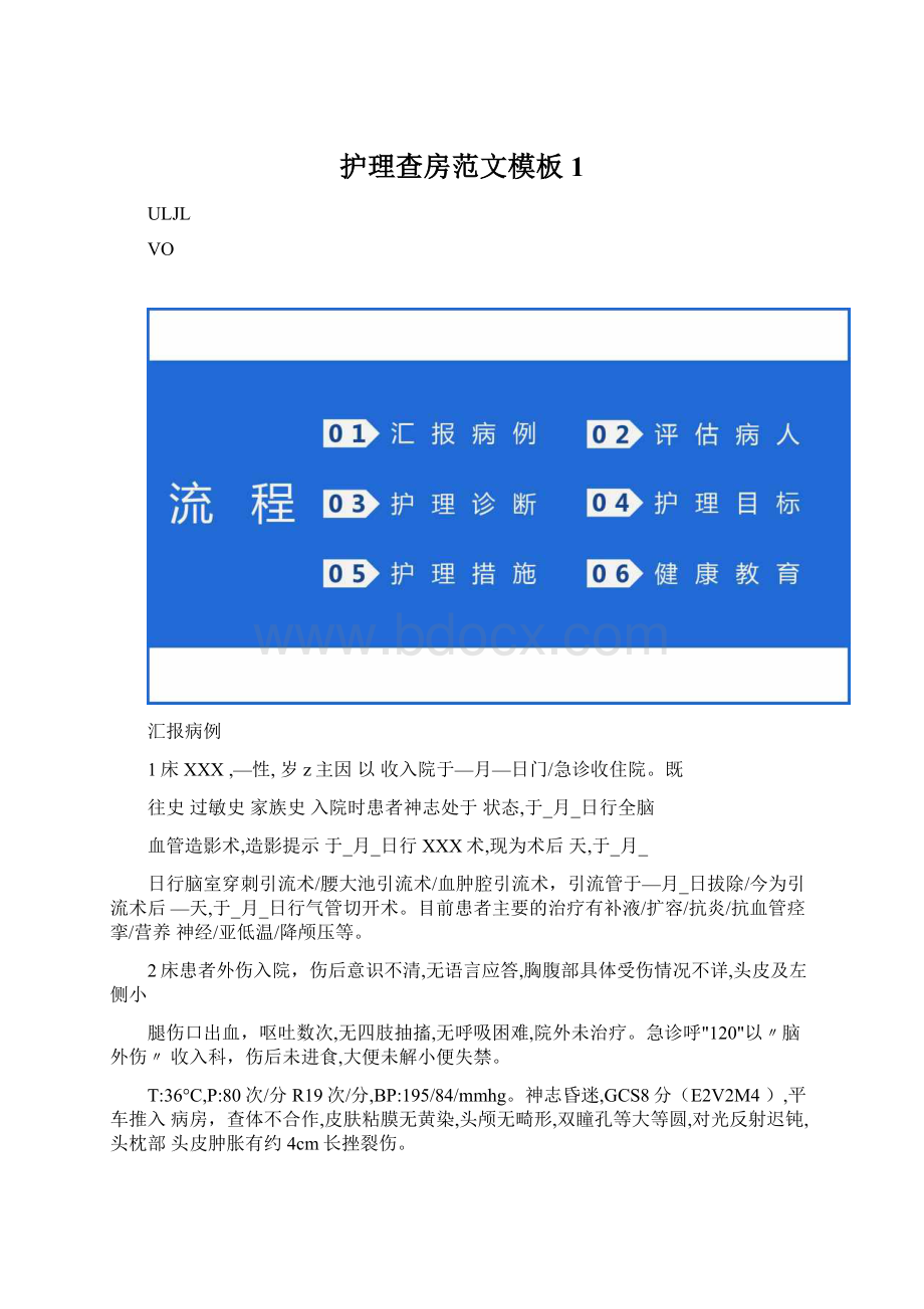 护理查房范文模板1文档格式.docx