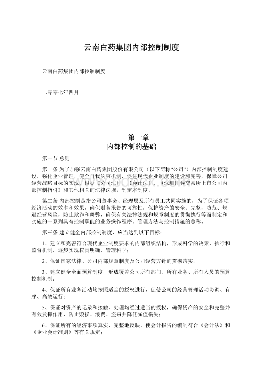 云南白药集团内部控制制度Word格式文档下载.docx