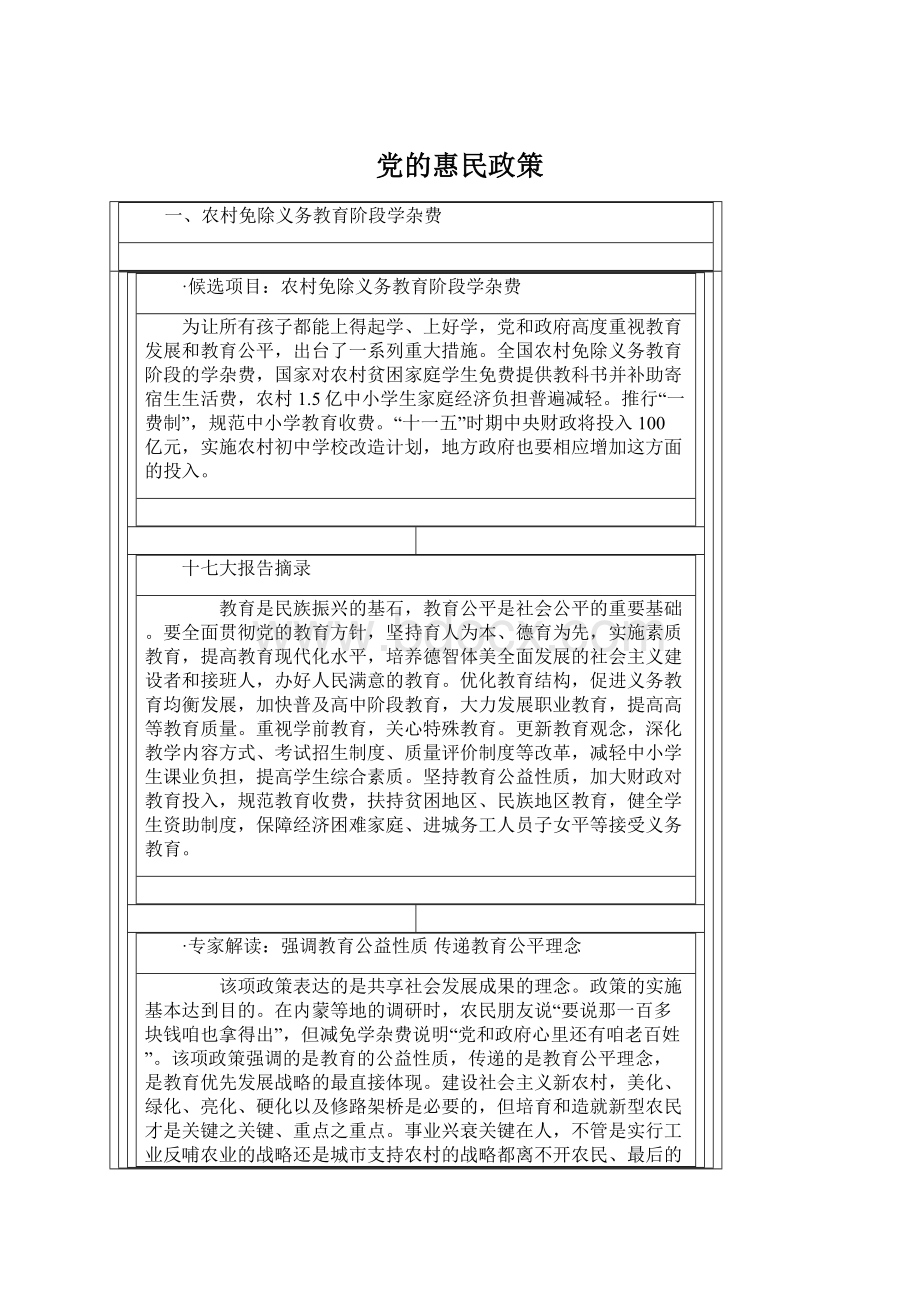 党的惠民政策Word文档下载推荐.docx