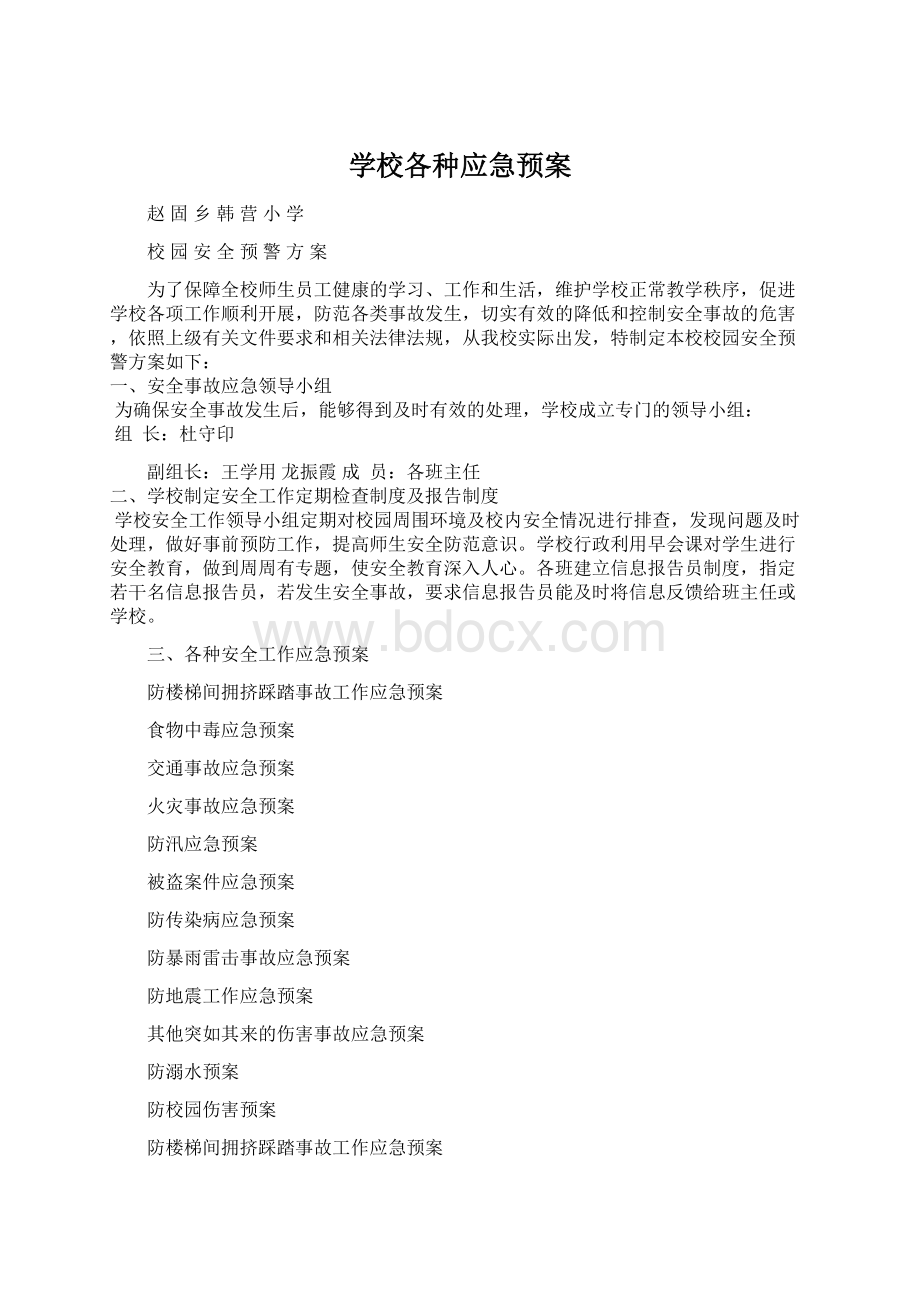 学校各种应急预案Word文档下载推荐.docx