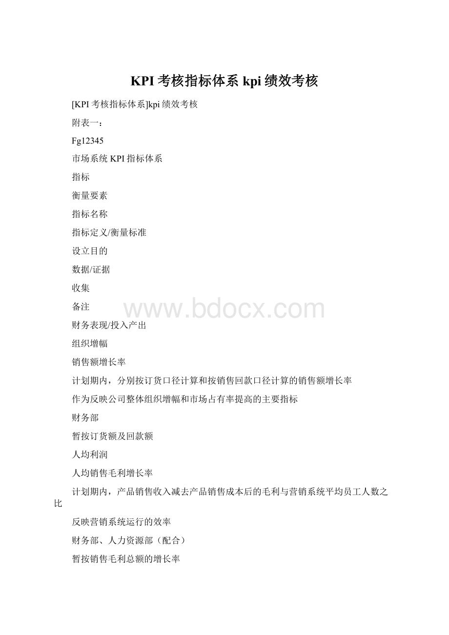 KPI考核指标体系kpi绩效考核Word文档格式.docx