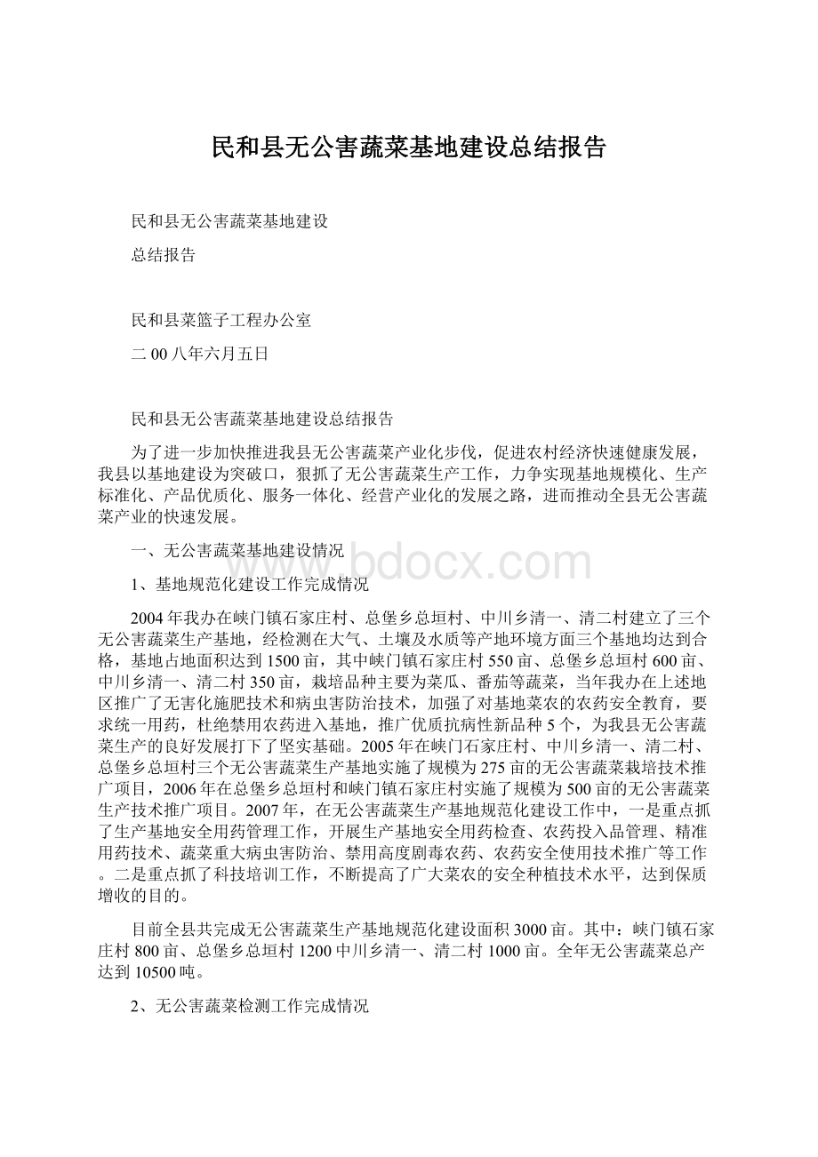 民和县无公害蔬菜基地建设总结报告Word文档下载推荐.docx