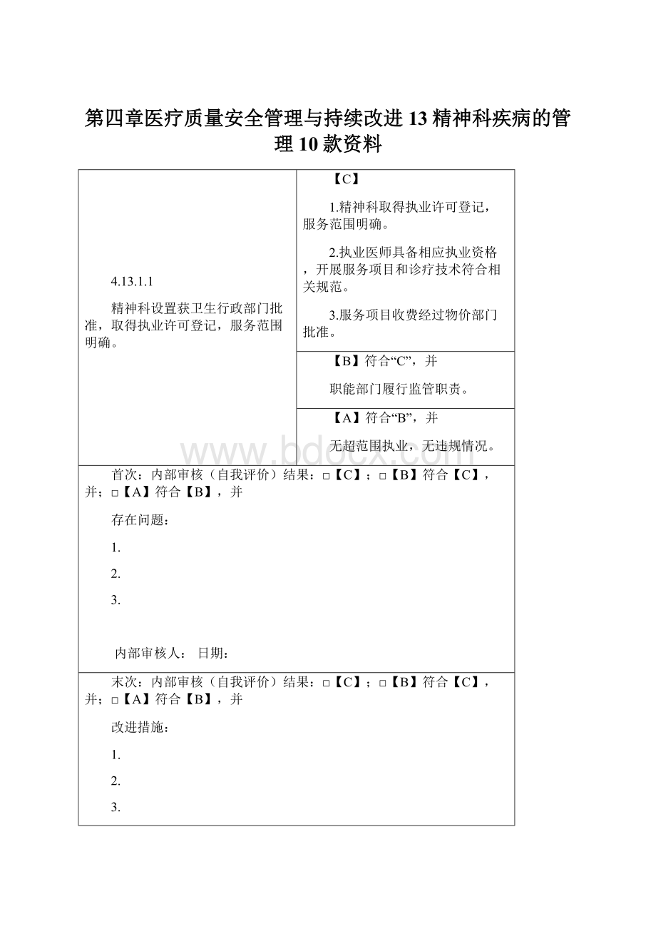 第四章医疗质量安全管理与持续改进13精神科疾病的管理10款资料.docx_第1页