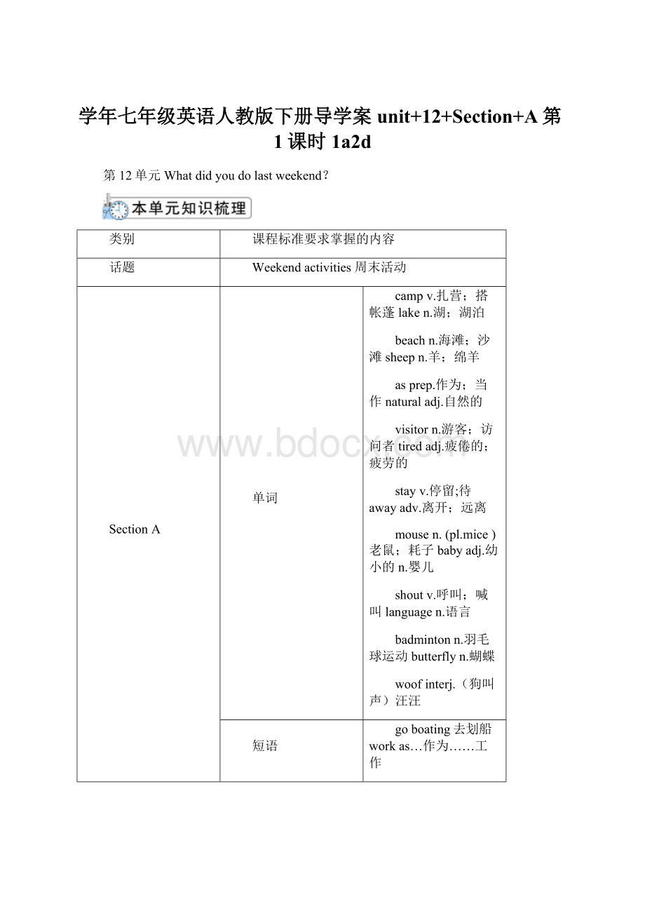 学年七年级英语人教版下册导学案unit+12+Section+A第1课时1a2dWord格式文档下载.docx